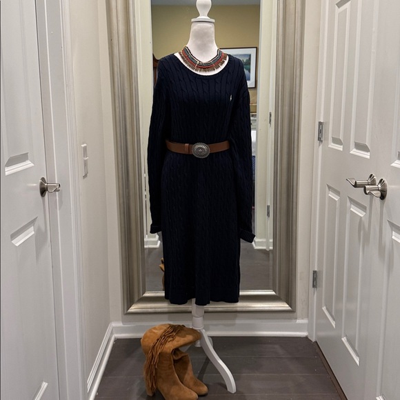Polo by Ralph Lauren Navy Crewneck CABLE KNIT Sweater DRESS Sz XXL 100% cotton - Picture 2 of 9
